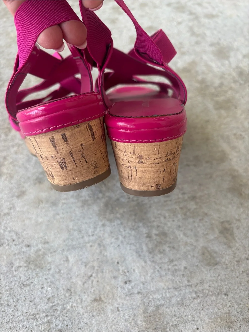 Laura Ashley Bright Pink Elastic Crossover Cork Wedge Sandals